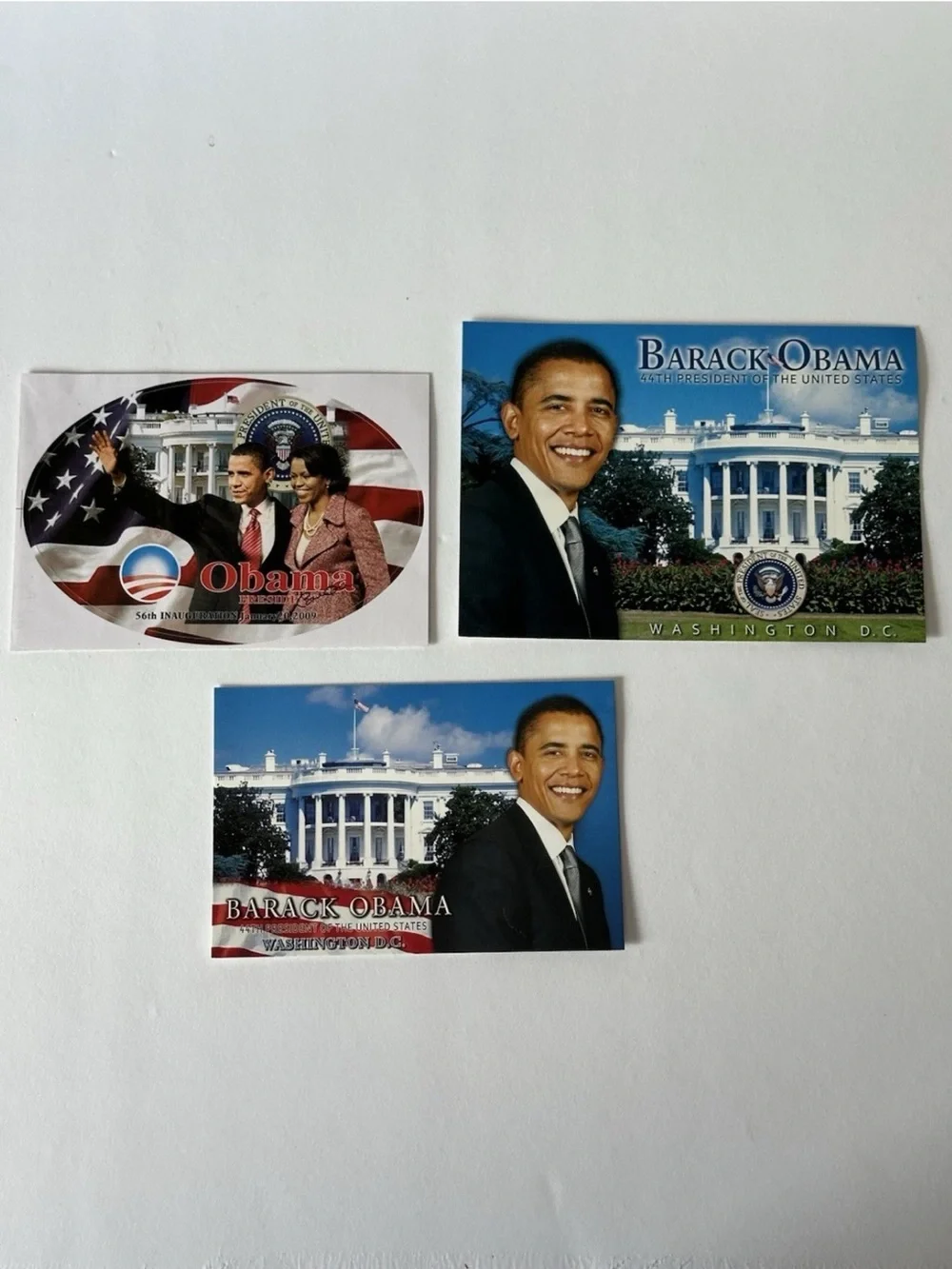 Lot of President Barack Obama (2) Postcards & (1) Inauguration Sticker